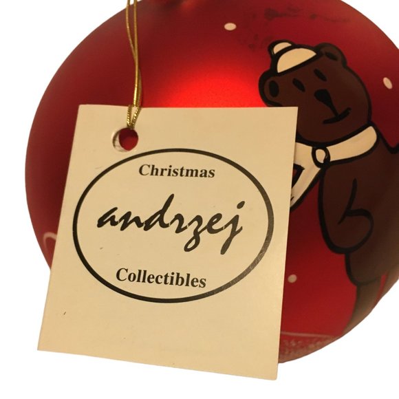 Andrzej Glass Ornament Hand Made In Poland Large Christmas Ball Teddy Bear - Picture 2 of 12